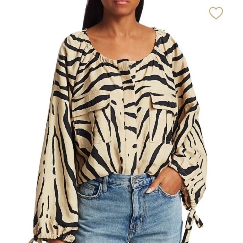 Current Elliot Zebra Print Linen Blouse